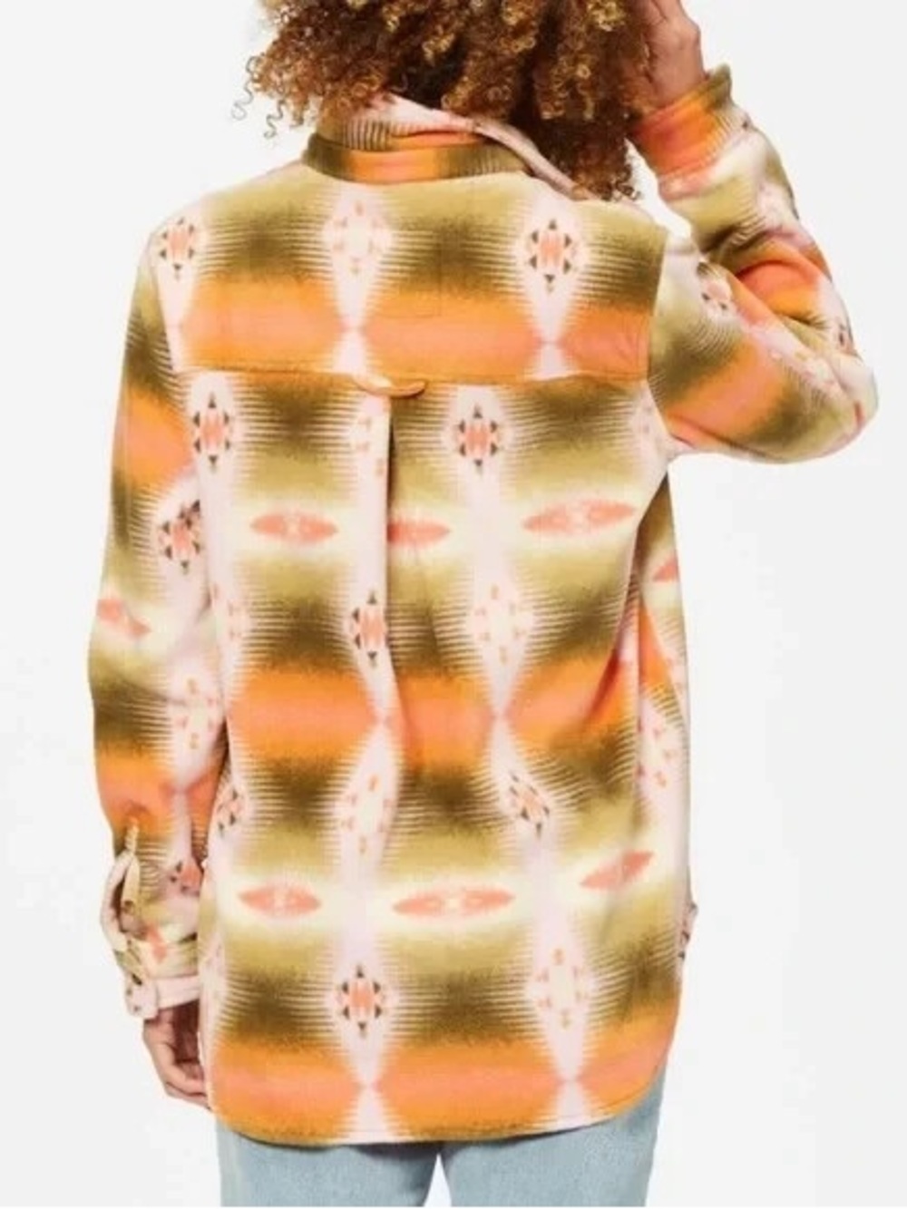 Billabong Western Pink/Olive/Coral Patterned Button-Front Teddy Fleece Shirt